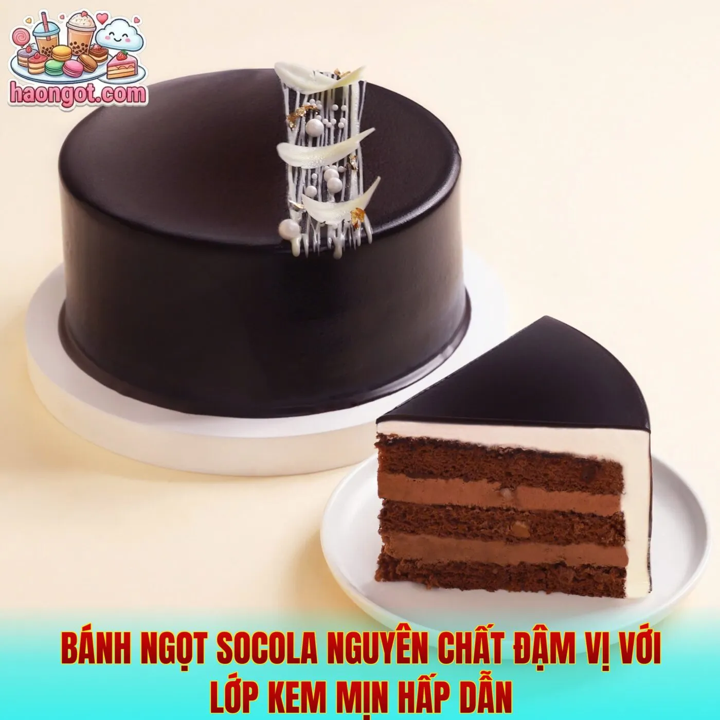 Bánh ngọt socola nguyên chất đậm vị với lớp kem mịn hấp dẫn