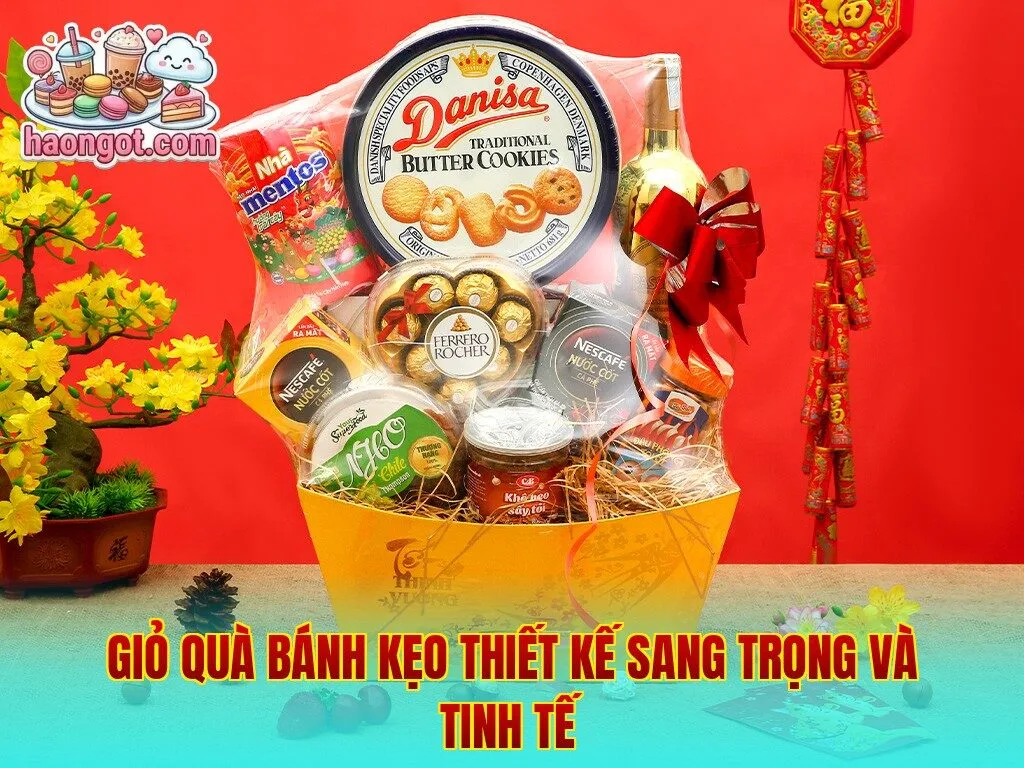 Giỏ quà bánh kẹo thiết kế sang trọng và tinh tế