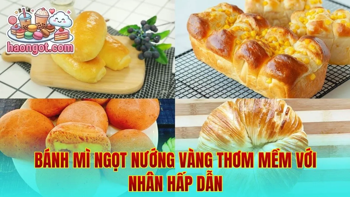 Bánh mì ngọt nướng vàng thơm mềm với nhân hấp dẫn